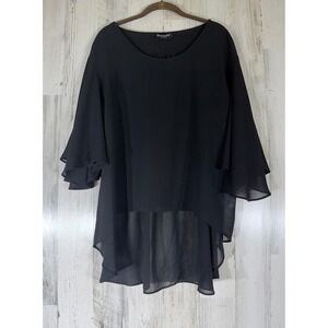 Basically Me Top M/L Black Sheer Chiffon High-Low Bell Sleeve Goth Witchy Layer